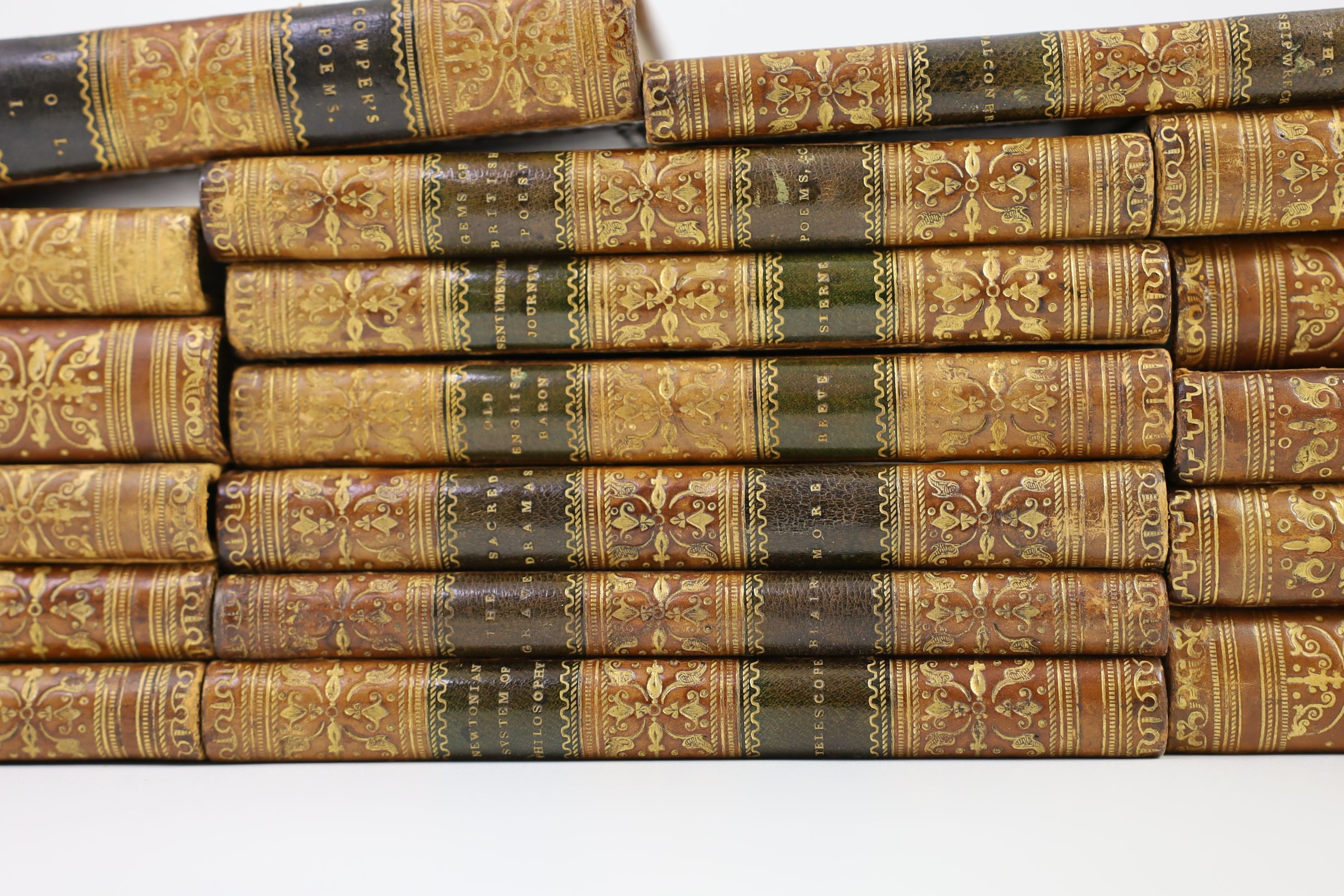 Chiswick Press - 19 Works - Classics, including Cowper, William - Poems, 2 vols, 1821; Butler, Samuel - Hudibras, 2 vols, 1818; Goldsmith, Oliver - The History of Rome, 1826; Falconer, William - The Shipwreck, nd; Milton